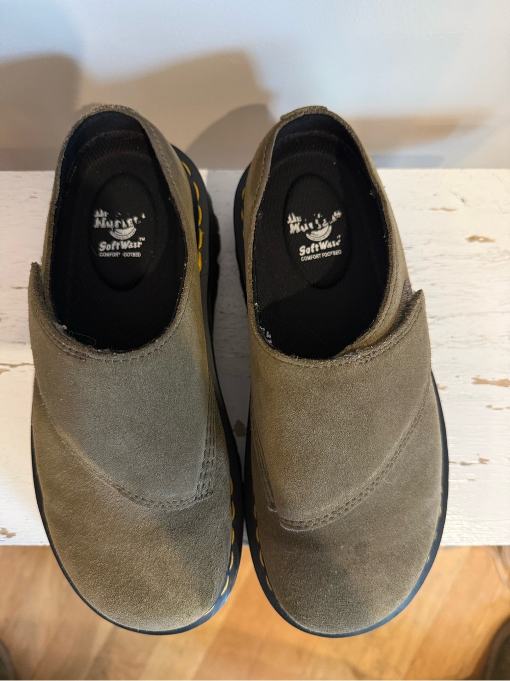 Dr. Martens Zebzag Suede Mule- Olive Green Platforms - Picture 4 of 6